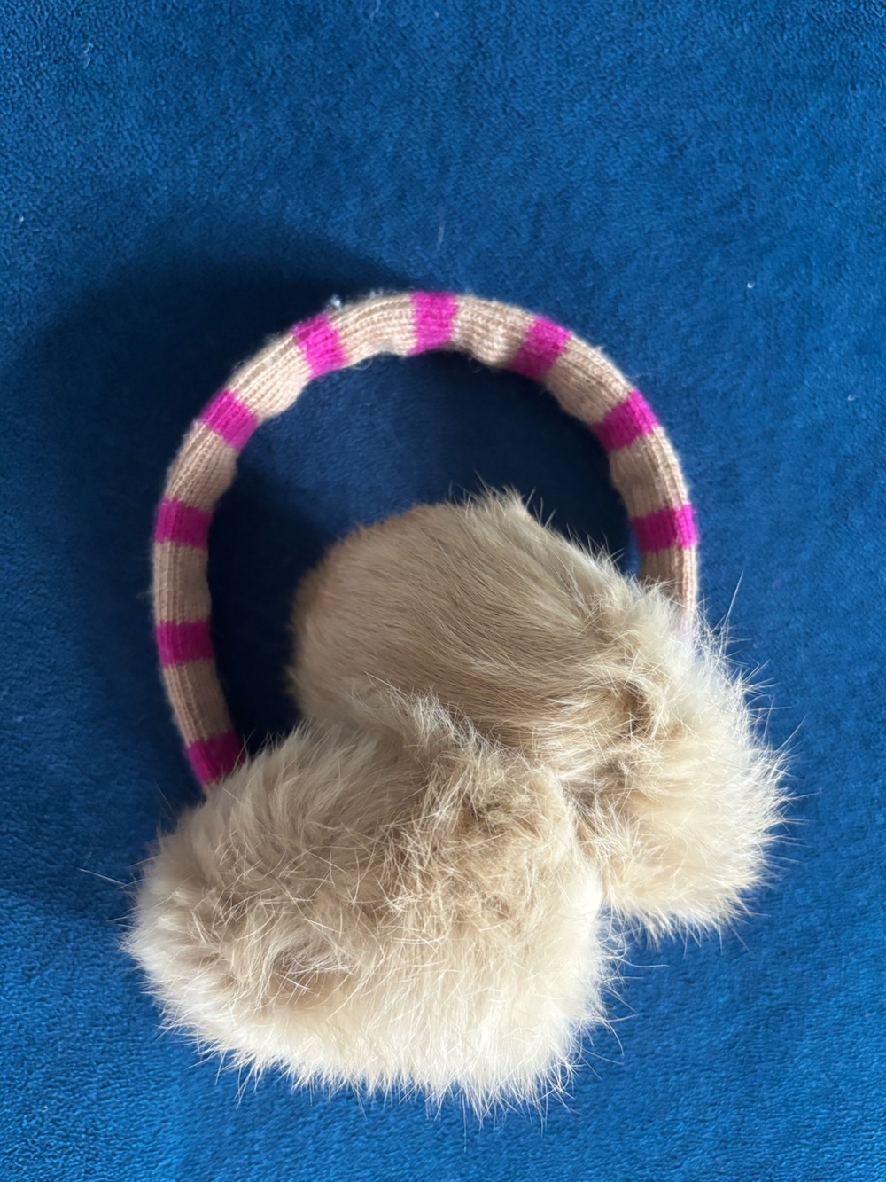 New Michael Kors striped knit and faux fur earmuffs pink brown tan